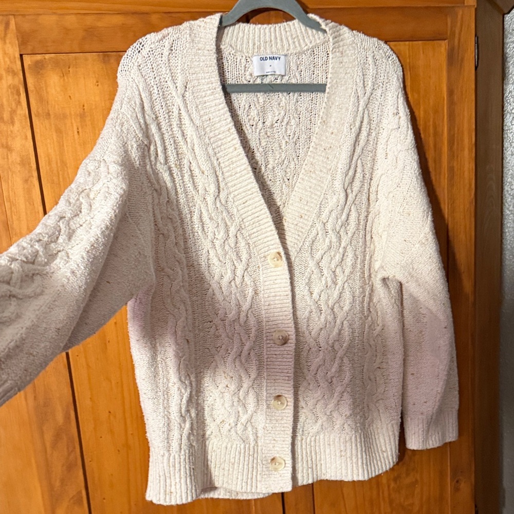 Old Navy Women's Ivory Cable Knit Cardigan